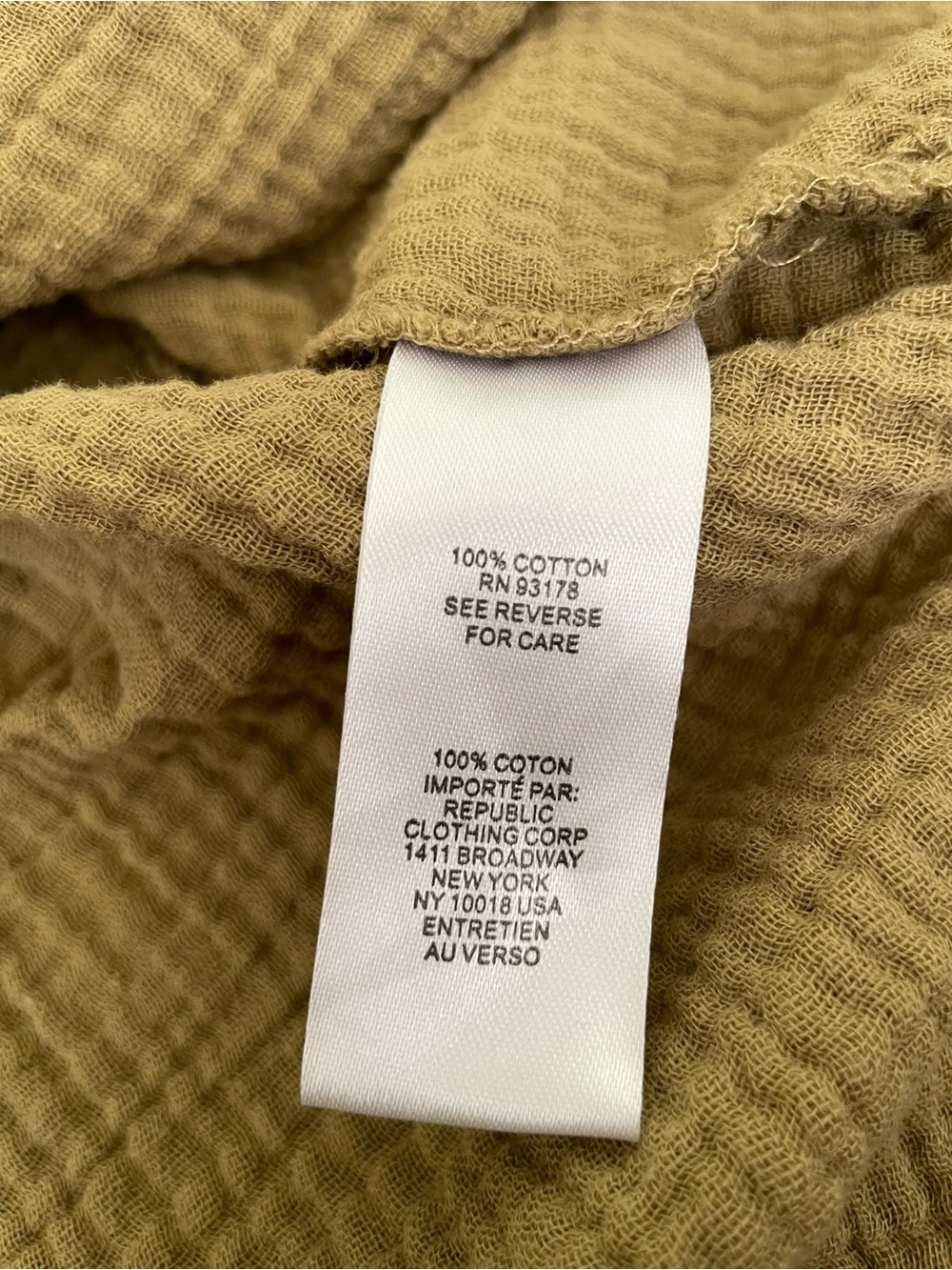 T Tahari 100% Cotton Olive Green Crinkle Gauze Beachy Lightweight Summer Top - Picture 4 of 5